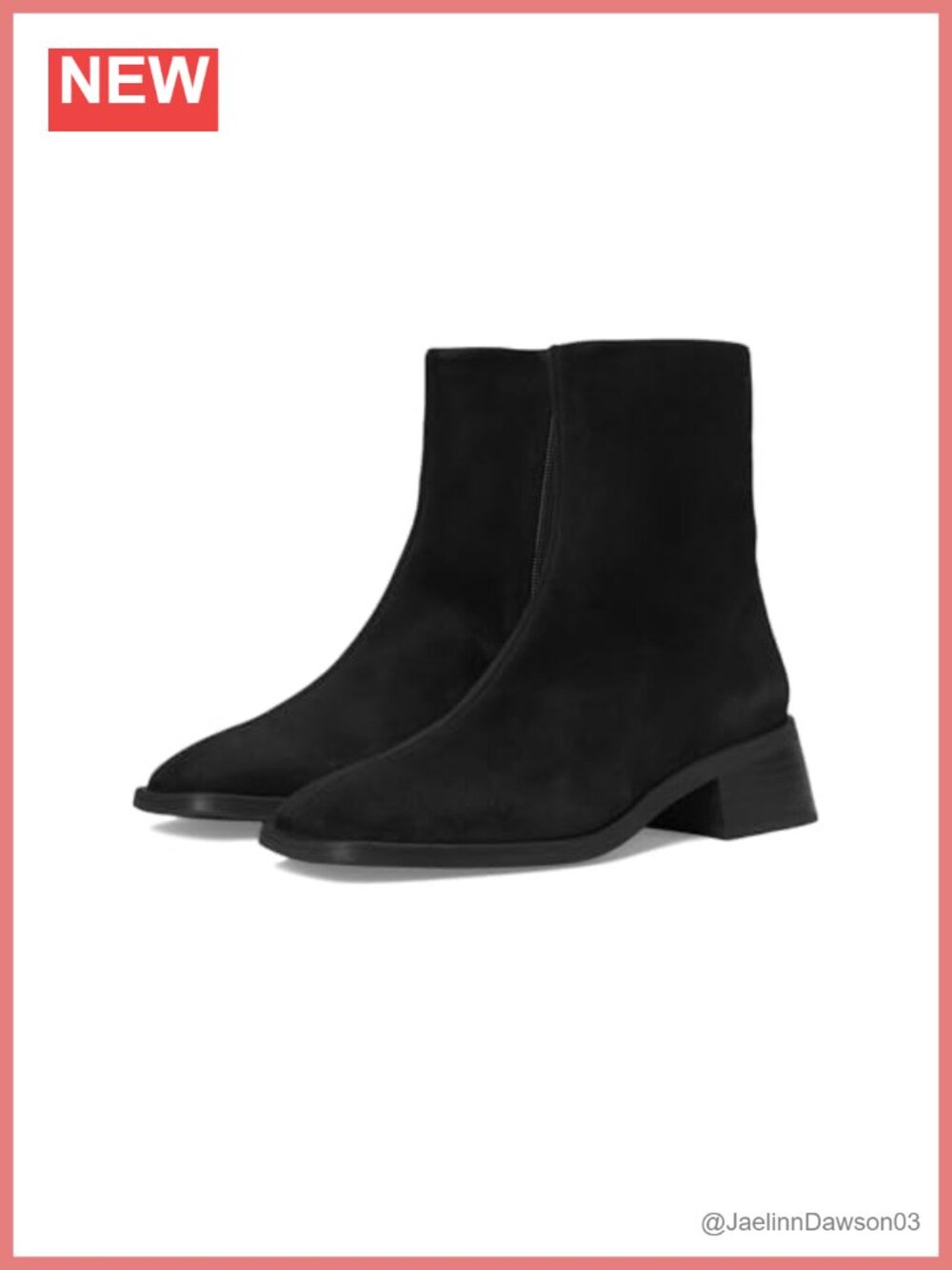 Suede Square Toe Ankle Bootie Zip Block Flare Heel